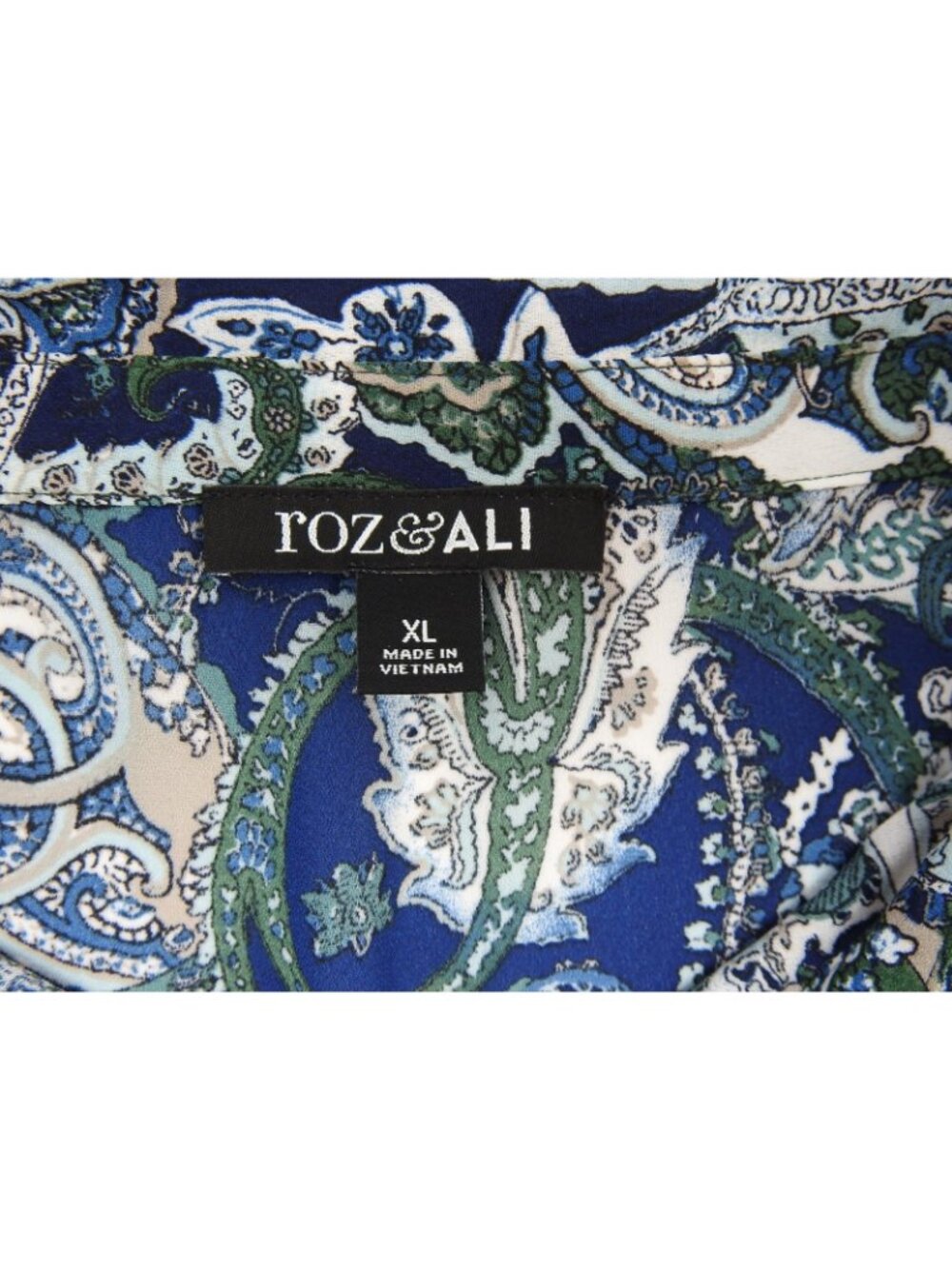 Roz & Ali Women's Paisley Button-Up Top Blue Green Beige Collared Long Sleeve L - Picture 4 of 11